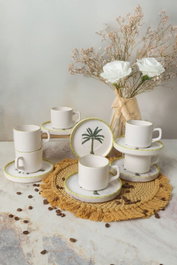 Hermia Juego de tazas de té de 12 piezas en Blanco, Verde y Amarillo